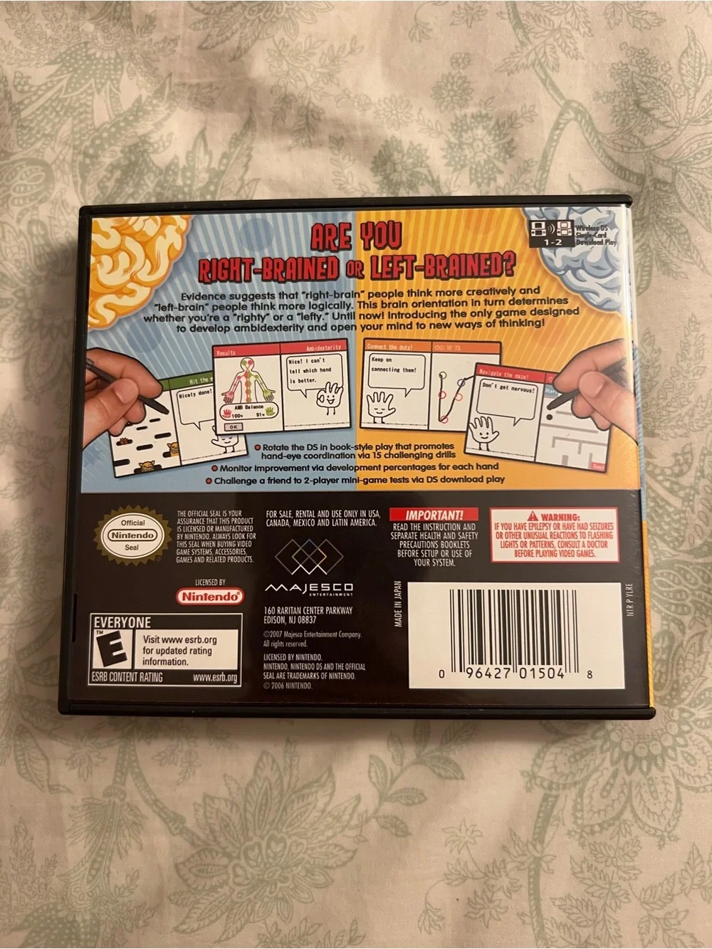 Nintendo DS Left Brain Right Brain Game - Blue & Yellow Cover Art